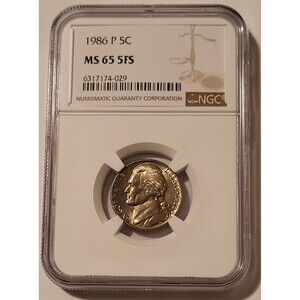 1986 P Jefferson Nickel MS65 5FS NGC Light Toning